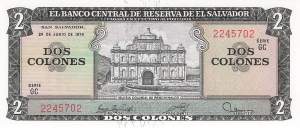 El Salvador p124a-1 2 Colones 1977